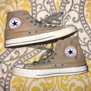 Gray and Blue high top Converse